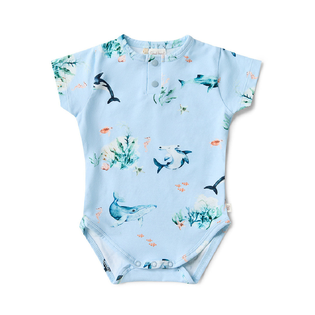 SNUGGLE HUNNY ORGANIC SHORT SLEEVE BODYSUIT - BLUE OCEAN