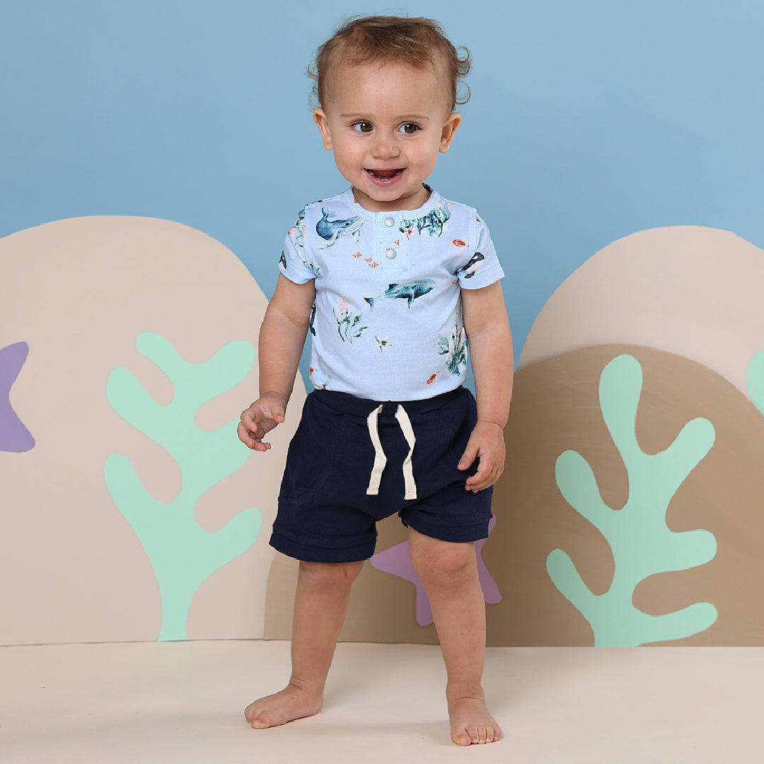 SNUGGLE HUNNY ORGANIC SHORT SLEEVE BODYSUIT - BLUE OCEAN