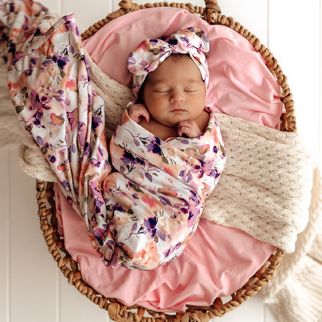 SNUGGLE HUNNY ORGANIC JERSEY WRAP AND TOPKNOT SET - BLUSHING BEAUTY