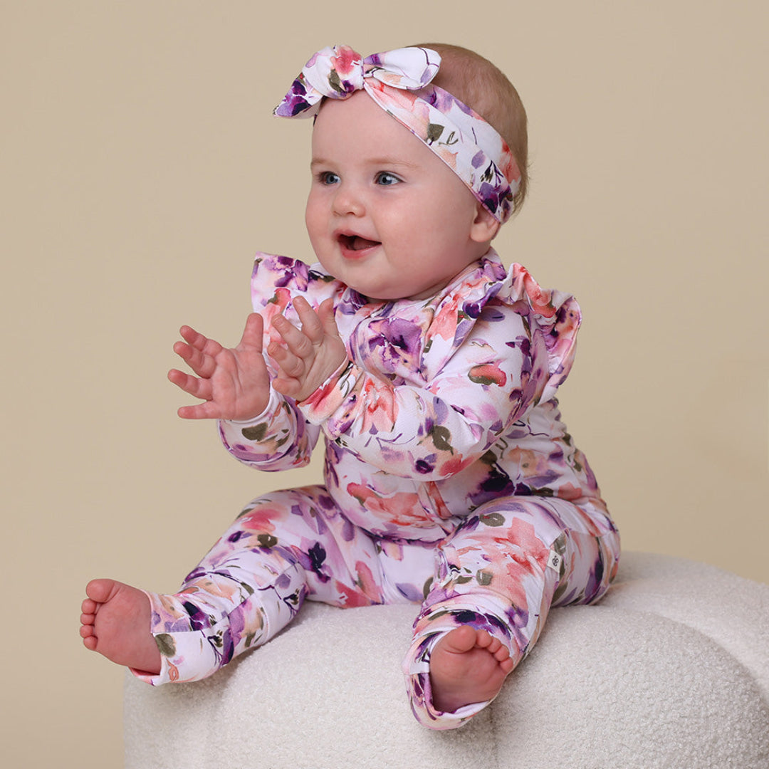 SNUGGLE HUNNY ORGANIC SNUGGLESUIT CONVERTIBLE ZIP ROMPER WITH FRILL - BLUSHING BEAUTY