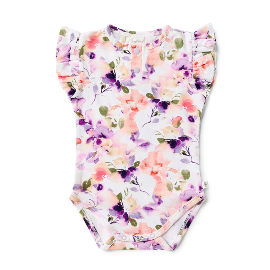 SNUGGLE HUNNY ORGANIC SHORT SLEEVE BODYSUIT WITH FRILL - BLUSHING BEAUTY