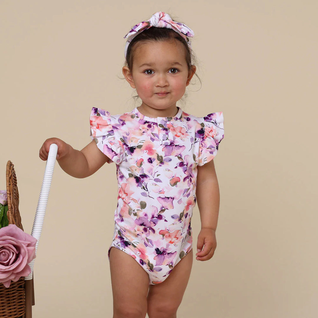 SNUGGLE HUNNY ORGANIC SHORT SLEEVE BODYSUIT WITH FRILL - BLUSHING BEAUTY