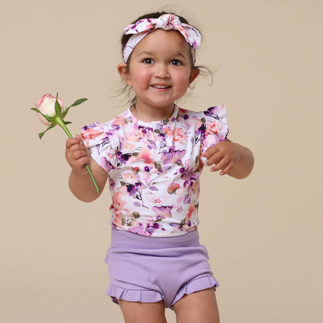 SNUGGLE HUNNY ORGANIC SHORT SLEEVE BODYSUIT WITH FRILL - BLUSHING BEAUTY
