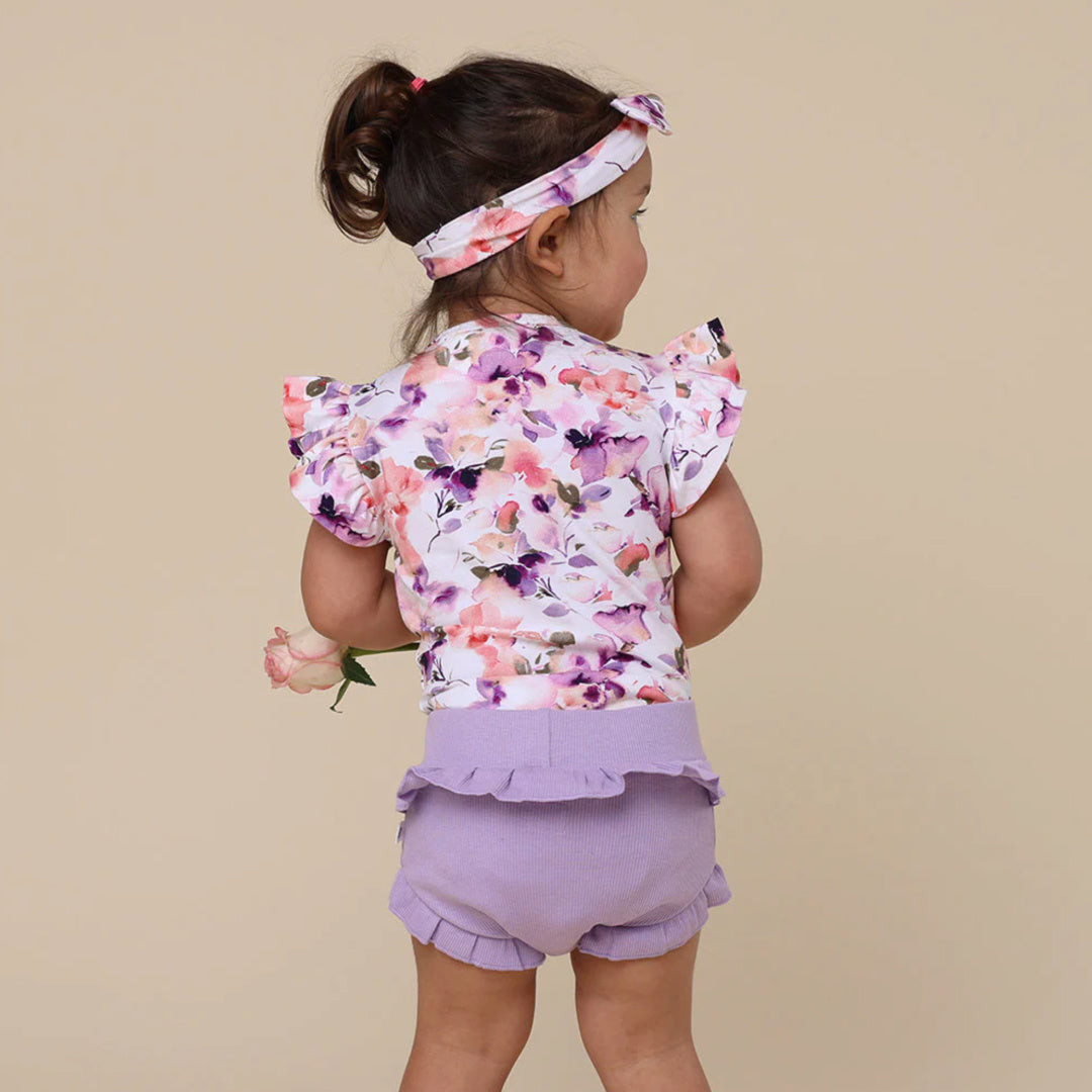 SNUGGLE HUNNY ORGANIC SHORT SLEEVE BODYSUIT WITH FRILL - BLUSHING BEAUTY