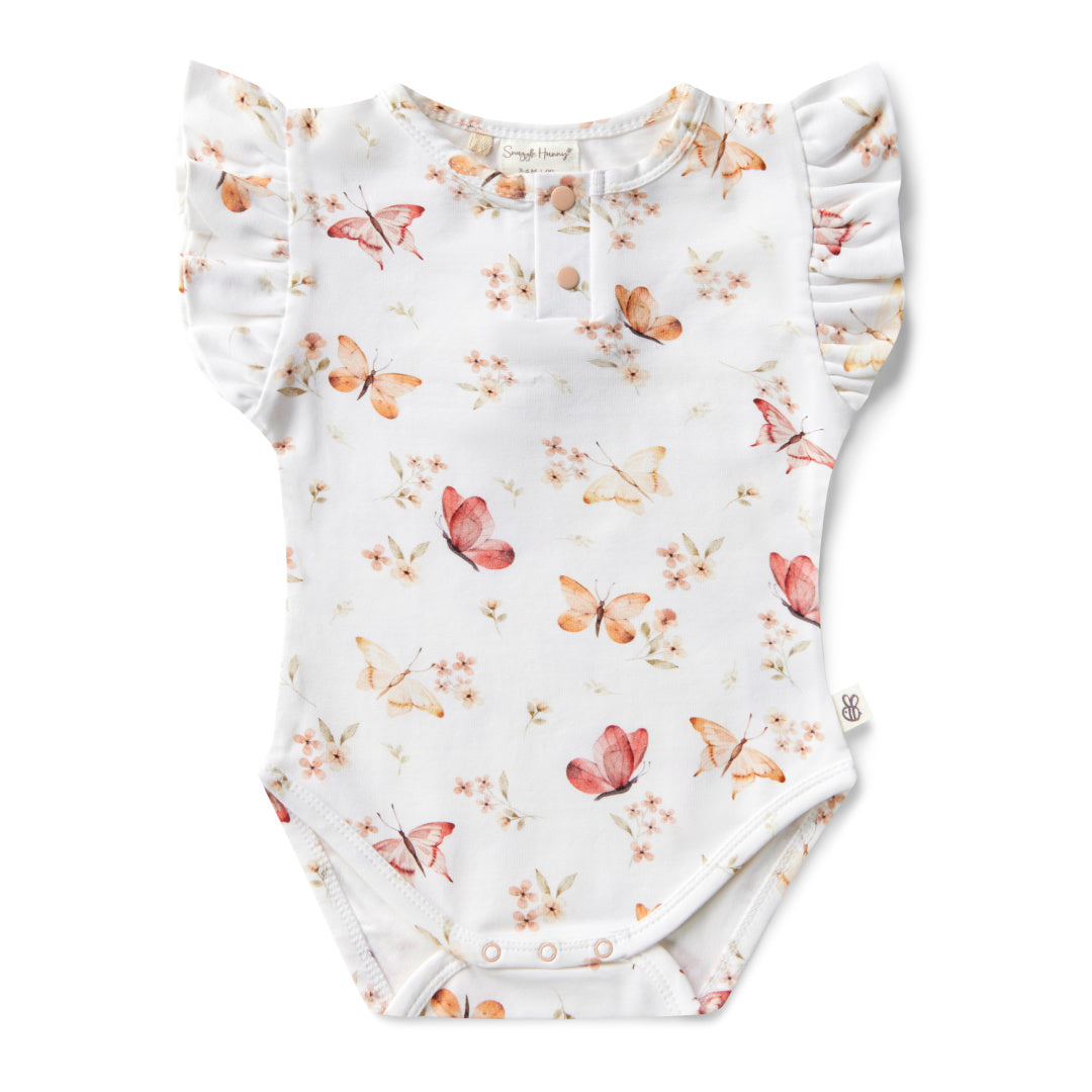 SNUGGLE HUNNY ORGANIC SHORT SLEEVE BODYSUIT WITH FRILL - BUTTERFLY