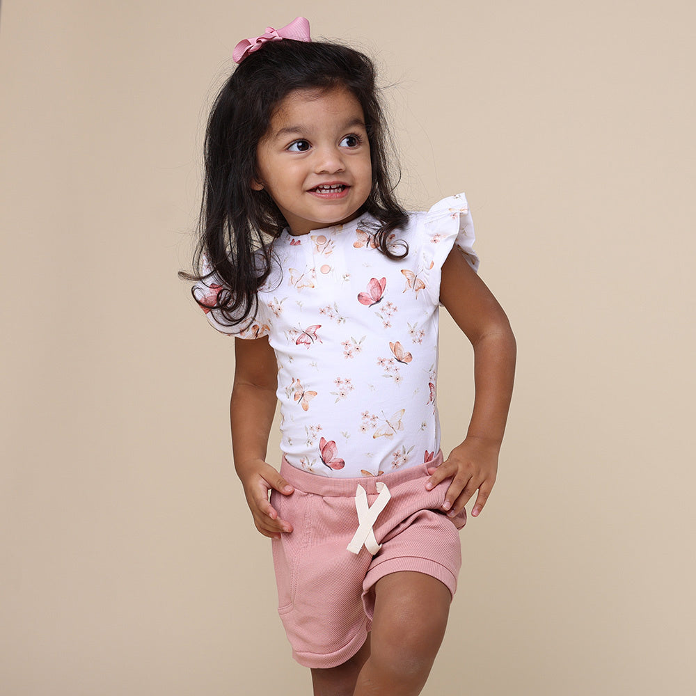 SNUGGLE HUNNY ORGANIC SHORT SLEEVE BODYSUIT WITH FRILL - BUTTERFLY