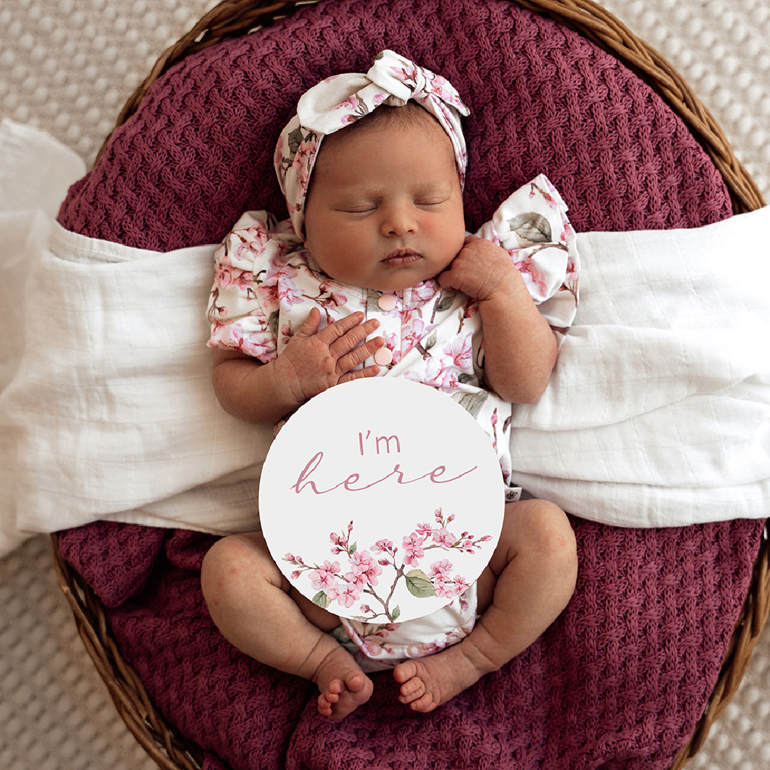 SNUGGLE HUNNY ORGANIC SHORT SLEEVE BODYSUIT WITH FRILL - CHERRY BLOSSOM