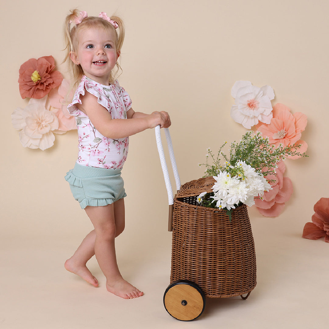 SNUGGLE HUNNY ORGANIC SHORT SLEEVE BODYSUIT WITH FRILL - CHERRY BLOSSOM