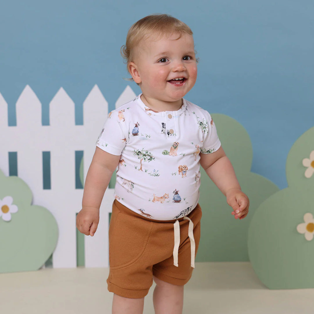 SNUGGLE HUNNY ORGANIC SHORT SLEEVE BODYSUIT - DOG PARK