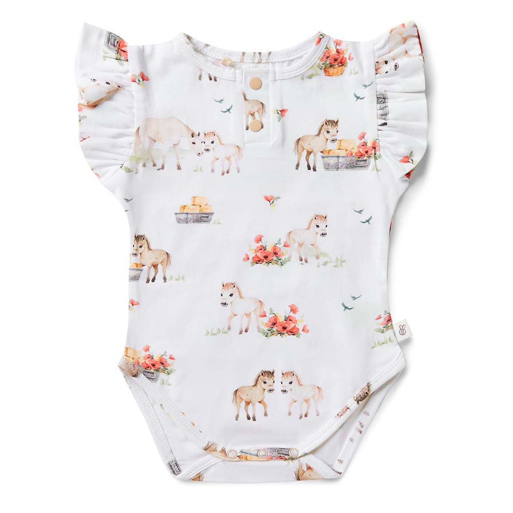 SNUGGLE HUNNY ORGANIC SHORT SLEEVE BODYSUIT WITH FRILL - PONY PALS