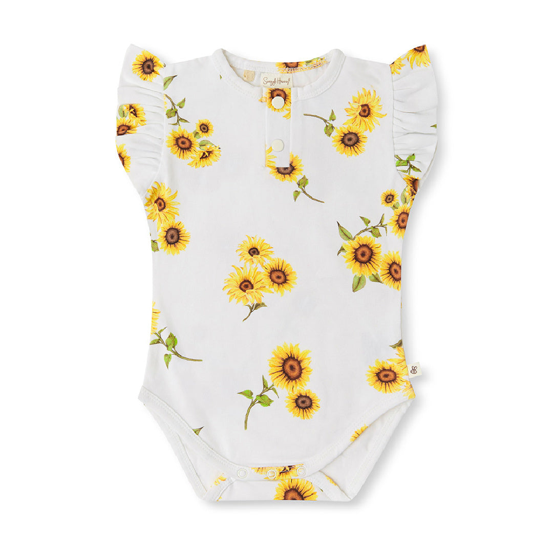 SNUGGLE HUNNY ORGANIC SHORT SLEEVE BODYSUIT WITH FRILL - SUNFLOWER