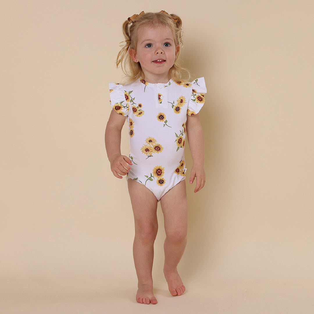 SNUGGLE HUNNY ORGANIC SHORT SLEEVE BODYSUIT WITH FRILL - SUNFLOWER