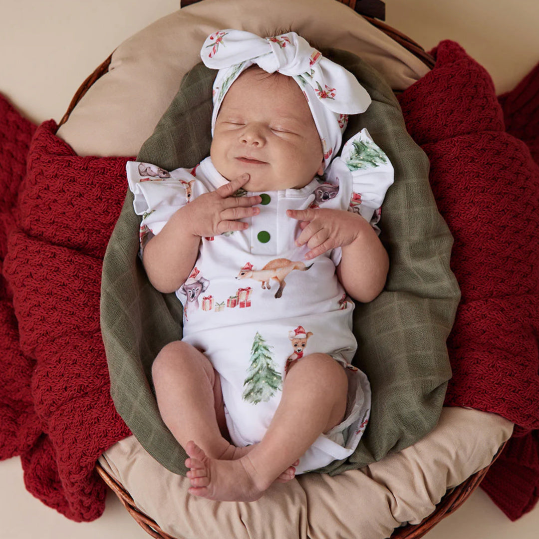 SNUGGLE HUNNY ORGANIC SHORT SLEEVE BODYSUIT WITH FRILL - CHRISTMAS KANGAS AND KOALAS