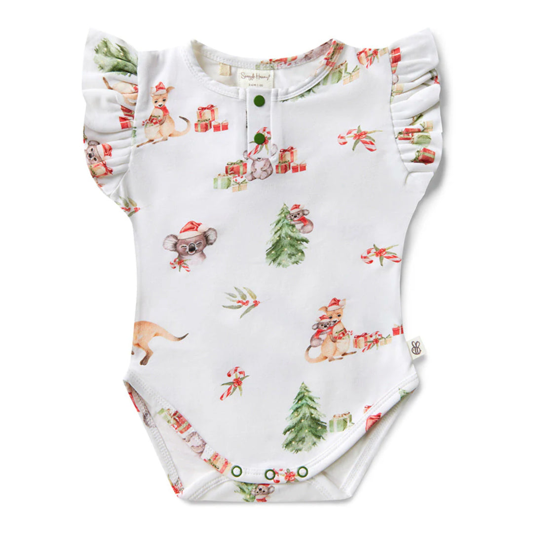 SNUGGLE HUNNY ORGANIC SHORT SLEEVE BODYSUIT WITH FRILL - CHRISTMAS KANGAS AND KOALAS