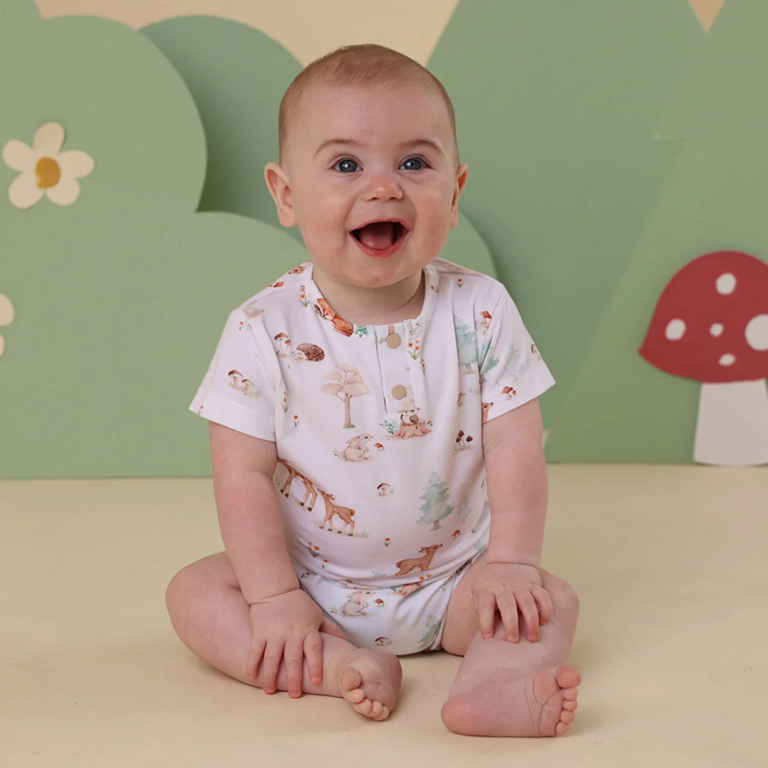 SNUGGLE HUNNY ORGANIC SHORT SLEEVE BODYSUIT - WOODLAND TALES