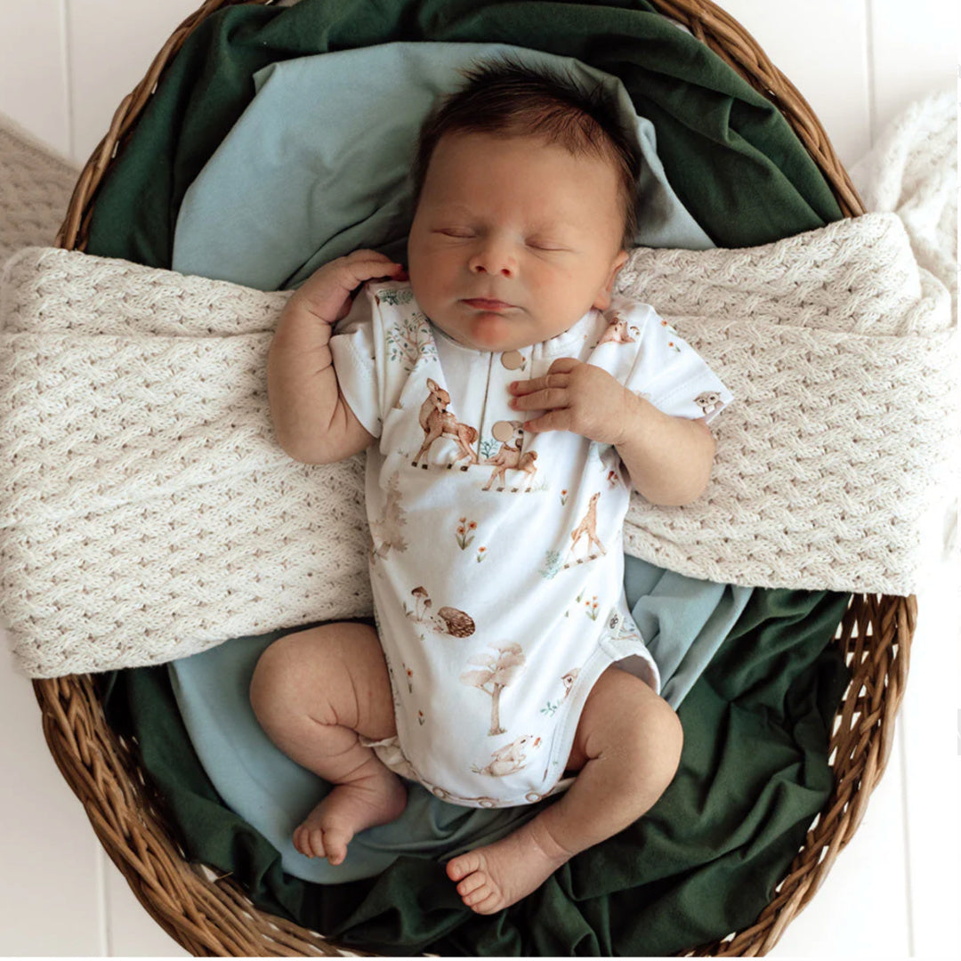 SNUGGLE HUNNY ORGANIC SHORT SLEEVE BODYSUIT - WOODLAND TALES
