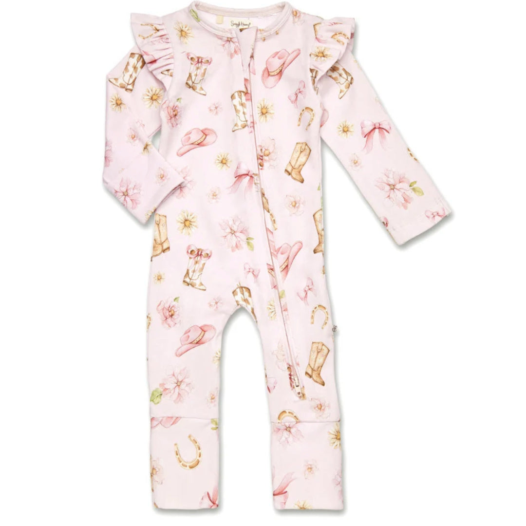 SNUGGLE HUNNY ORGANIC SNUGGLESUIT CONVERTIBLE ZIP ROMPER WITH FRILL -  BOOTS &amp; BOWS