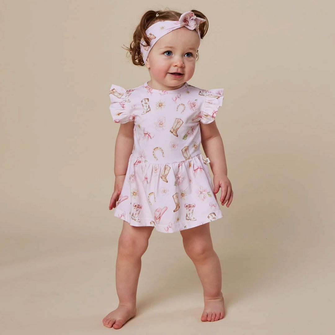 Snuggle Hunny Boots &amp; Bows Short Sleeve Organic Dress