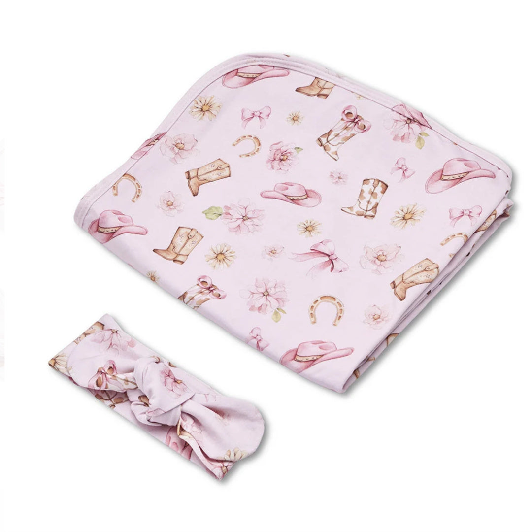 SNUGGLE HUNNY ORGANIC JERSEY WRAP AND TOPKNOT SET - BOOTS &amp; BOWS