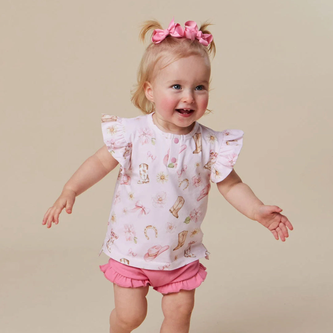 Snuggle Hunny Boots &amp; Bows Organic Short Sleeve Top with Frill