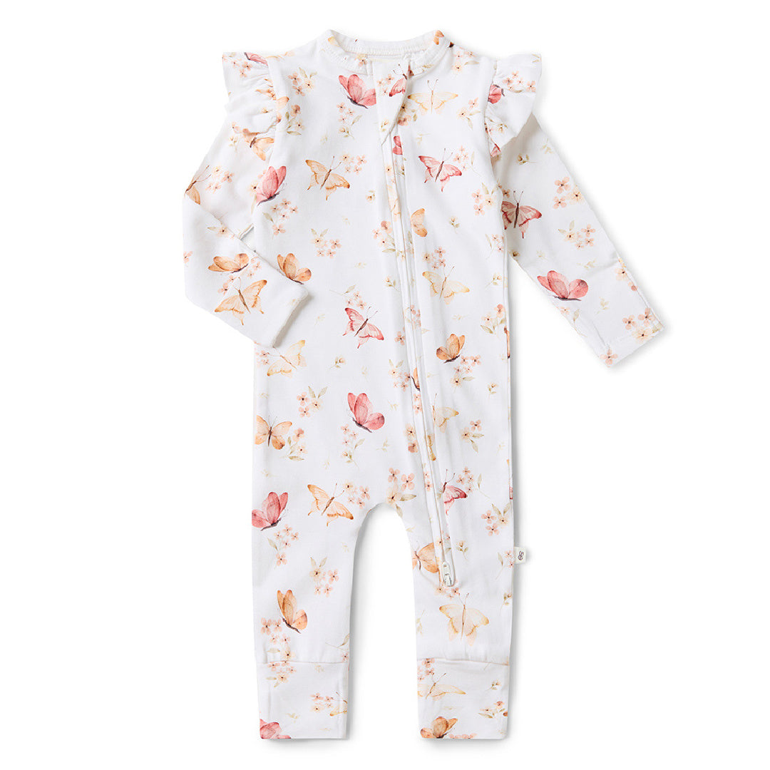 SNUGGLE HUNNY ORGANIC SNUGGLESUIT CONVERTIBLE ZIP ROMPER WITH FRILL - BUTTERFLY