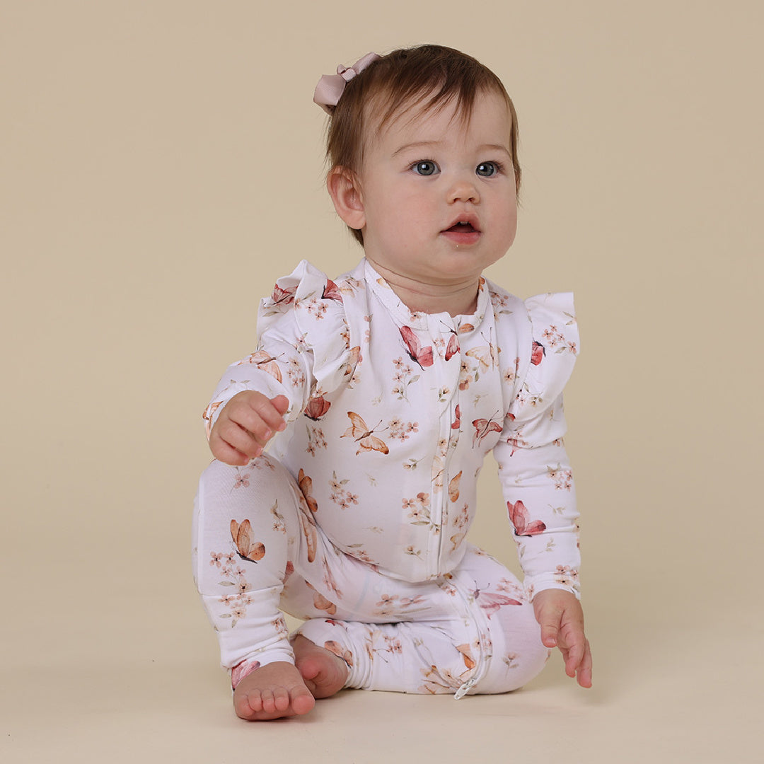 SNUGGLE HUNNY ORGANIC SNUGGLESUIT CONVERTIBLE ZIP ROMPER WITH FRILL - BUTTERFLY