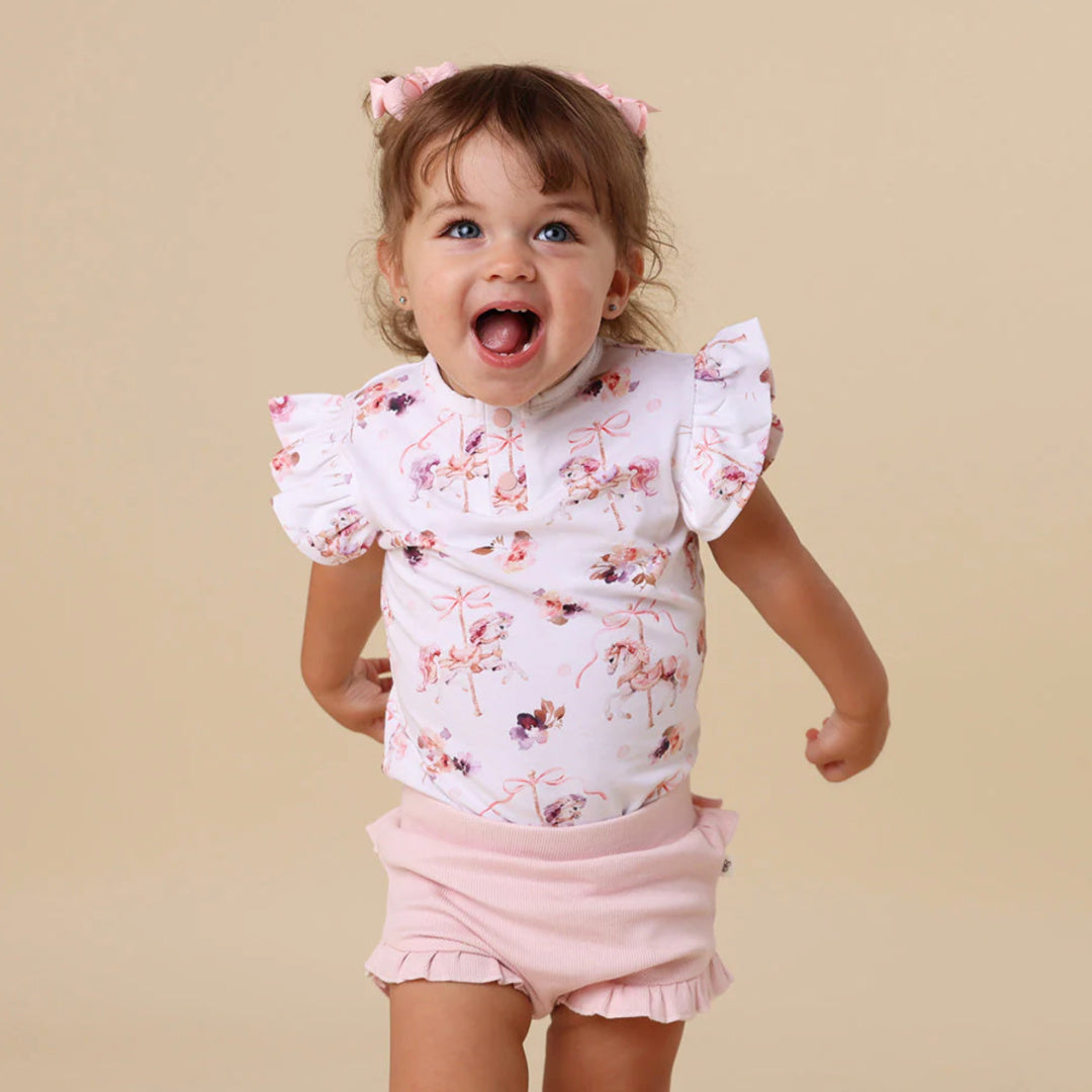 SNUGGLE HUNNY ORGANIC SHORT SLEEVE BODYSUIT WITH FRILL - CAROUSEL