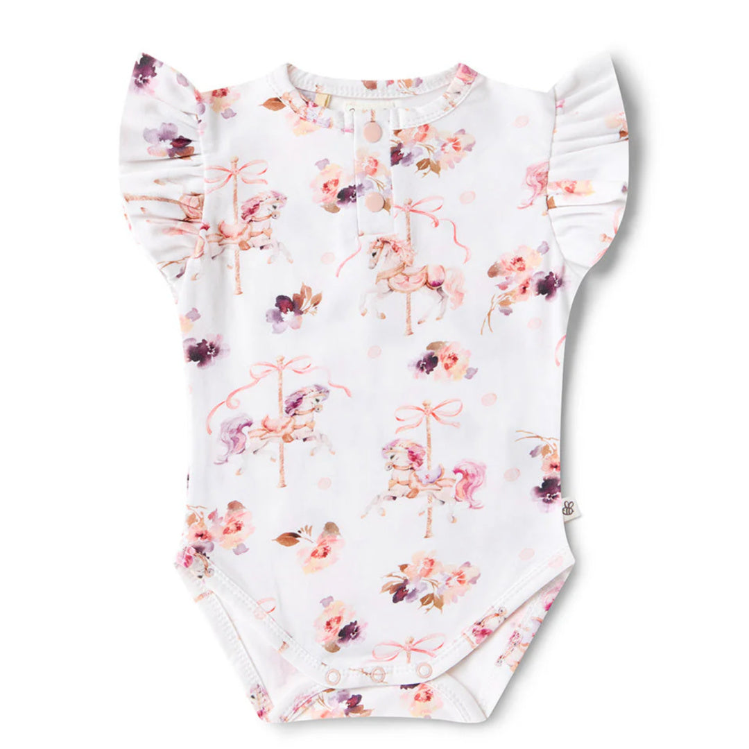 SNUGGLE HUNNY ORGANIC SHORT SLEEVE BODYSUIT WITH FRILL - CAROUSEL