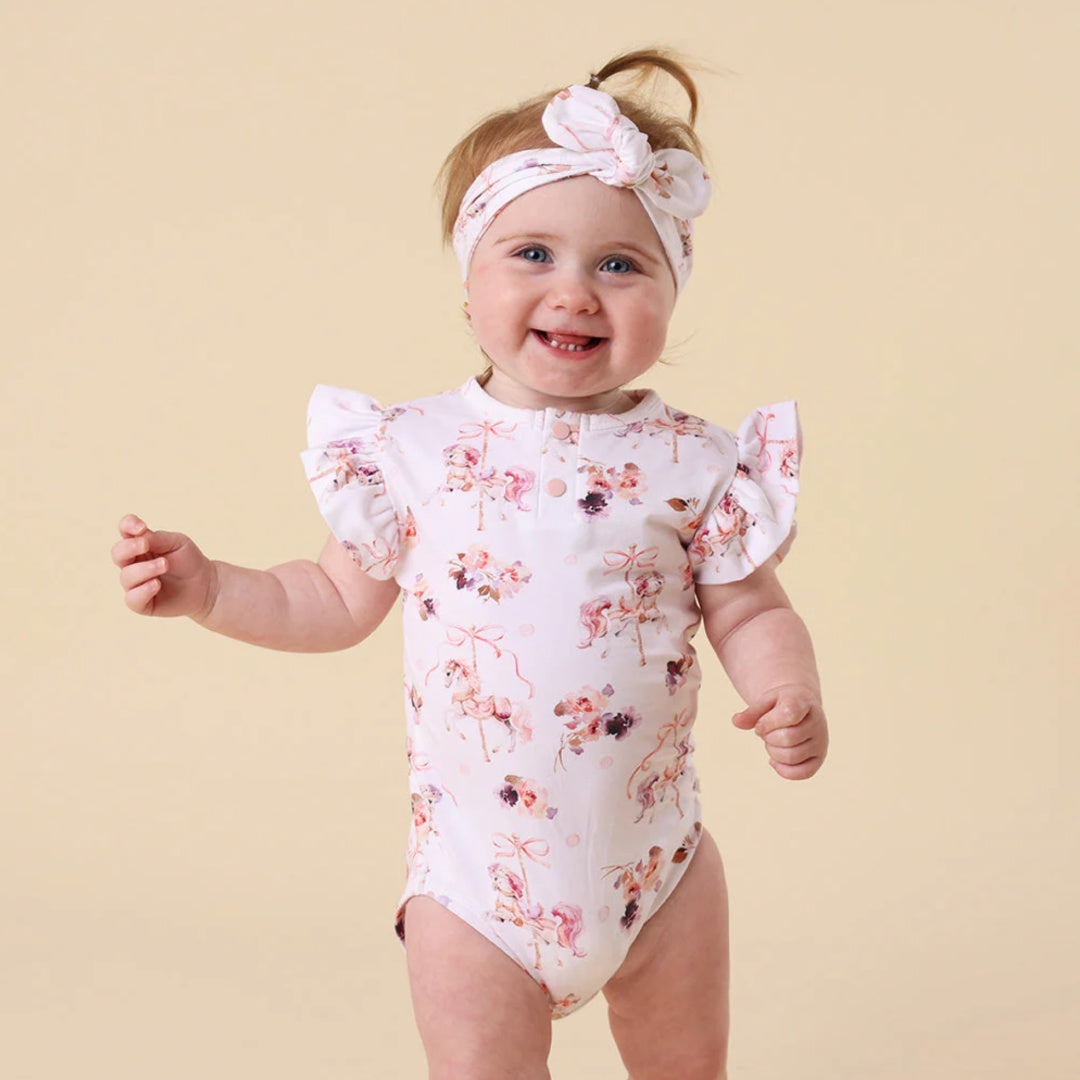 SNUGGLE HUNNY ORGANIC SHORT SLEEVE BODYSUIT WITH FRILL - CAROUSEL