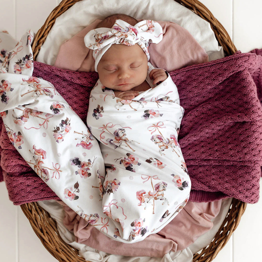 SNUGGLE HUNNY ORGANIC JERSEY WRAP AND TOPKNOT SET - CAROUSEL