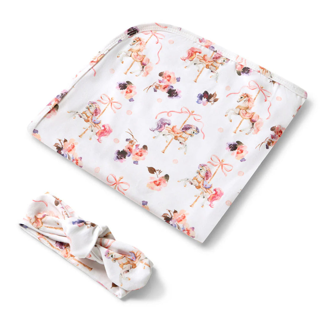 SNUGGLE HUNNY ORGANIC JERSEY WRAP AND TOPKNOT SET - CAROUSEL