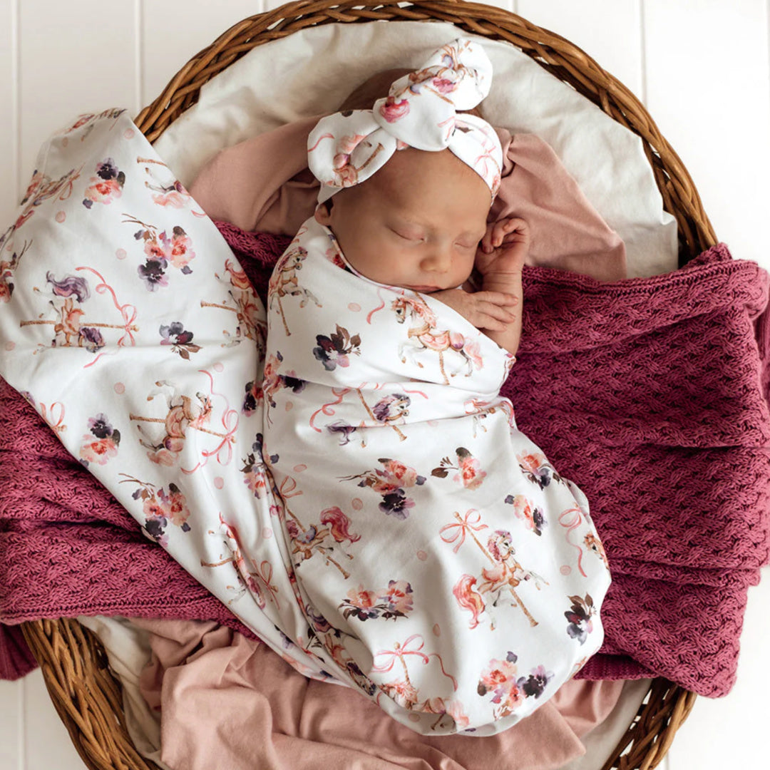 SNUGGLE HUNNY ORGANIC JERSEY WRAP AND TOPKNOT SET - CAROUSEL