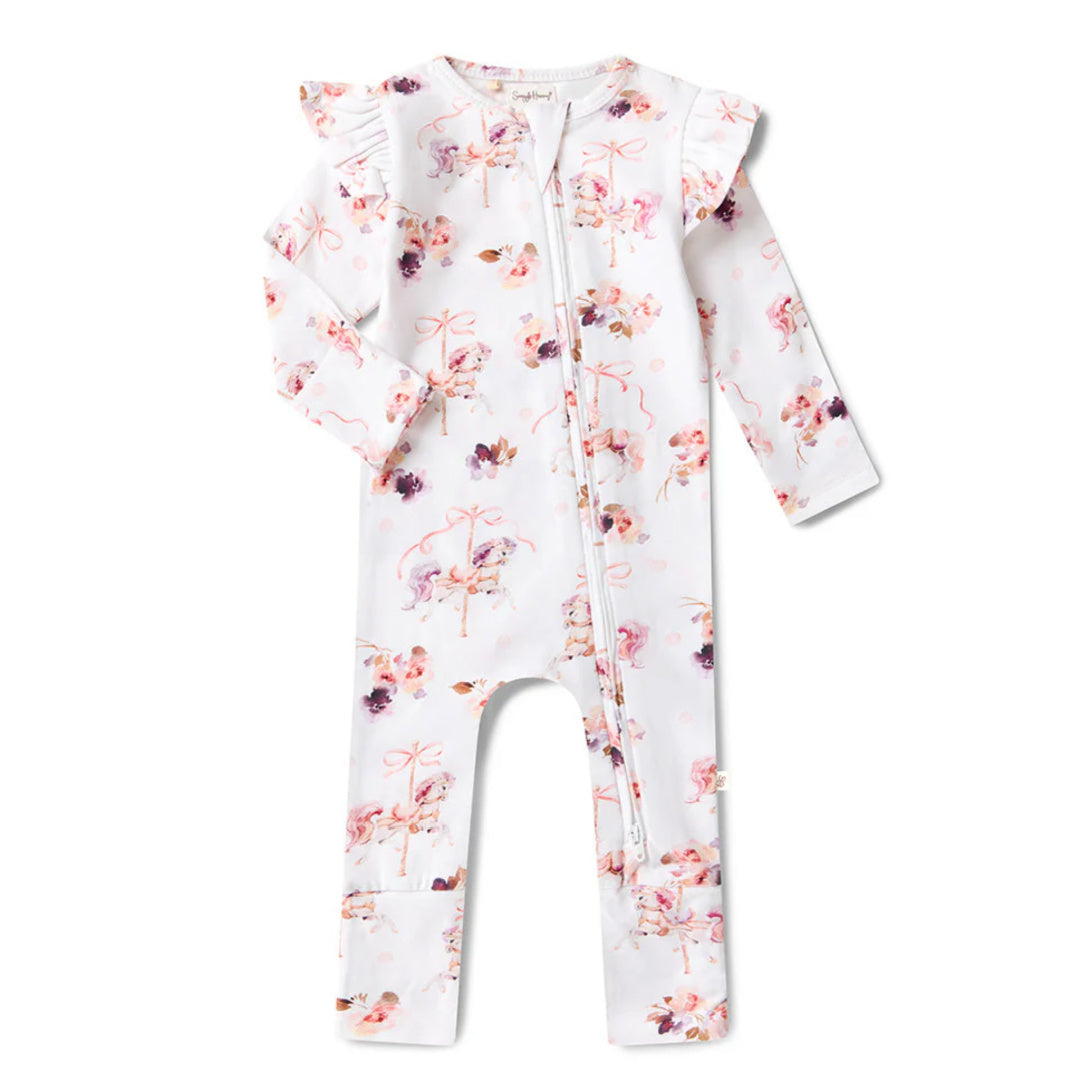 SNUGGLE HUNNY ORGANIC SNUGGLESUIT CONVERTIBLE ZIP ROMPER WITH FRILL -  CAROUSEL