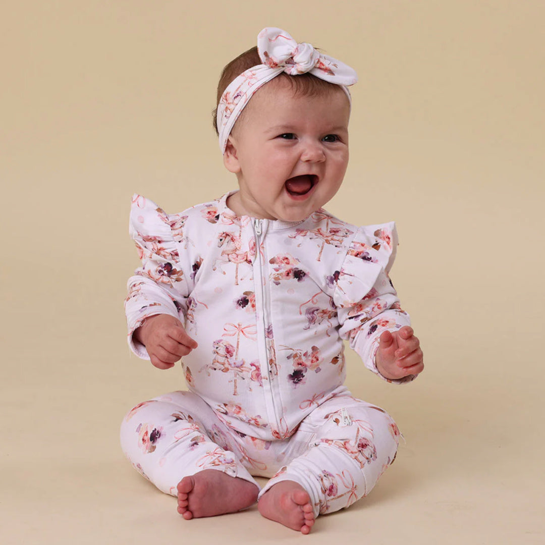 SNUGGLE HUNNY ORGANIC SNUGGLESUIT CONVERTIBLE ZIP ROMPER WITH FRILL -  CAROUSEL