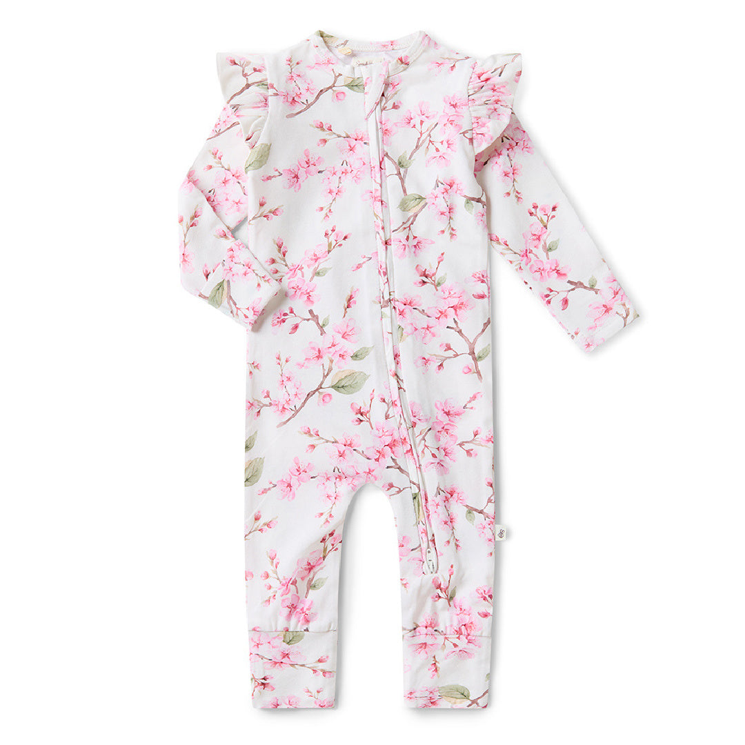 SNUGGLE HUNNY ORGANIC SNUGGLESUIT CONVERTIBLE ZIP ROMPER WITH FRILL - CHERRY BLOSSOM
