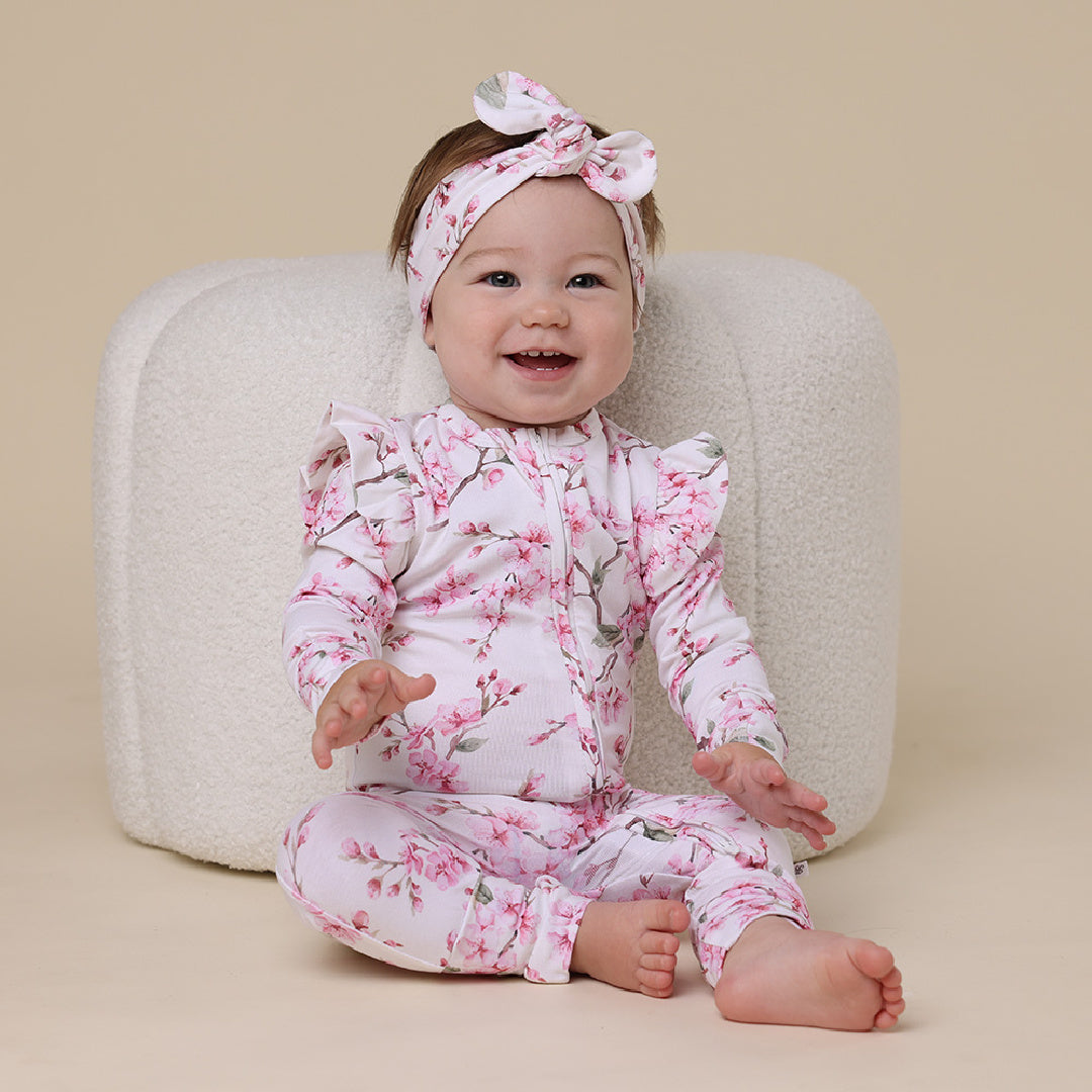 SNUGGLE HUNNY ORGANIC SNUGGLESUIT CONVERTIBLE ZIP ROMPER WITH FRILL - CHERRY BLOSSOM