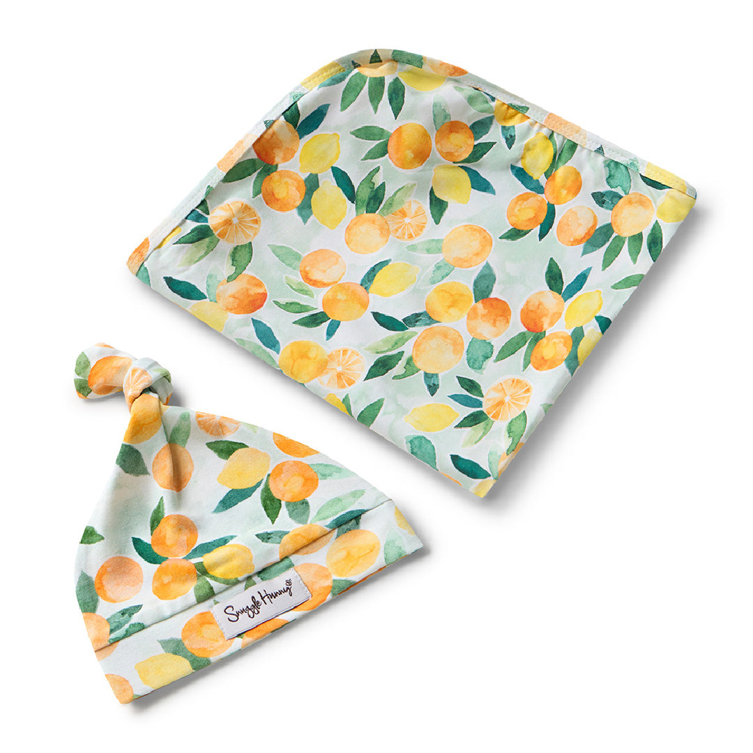 SNUGGLE HUNNY ORGANIC JERSEY WRAP AND BEANIE SET - CITRUS SQUEEZE