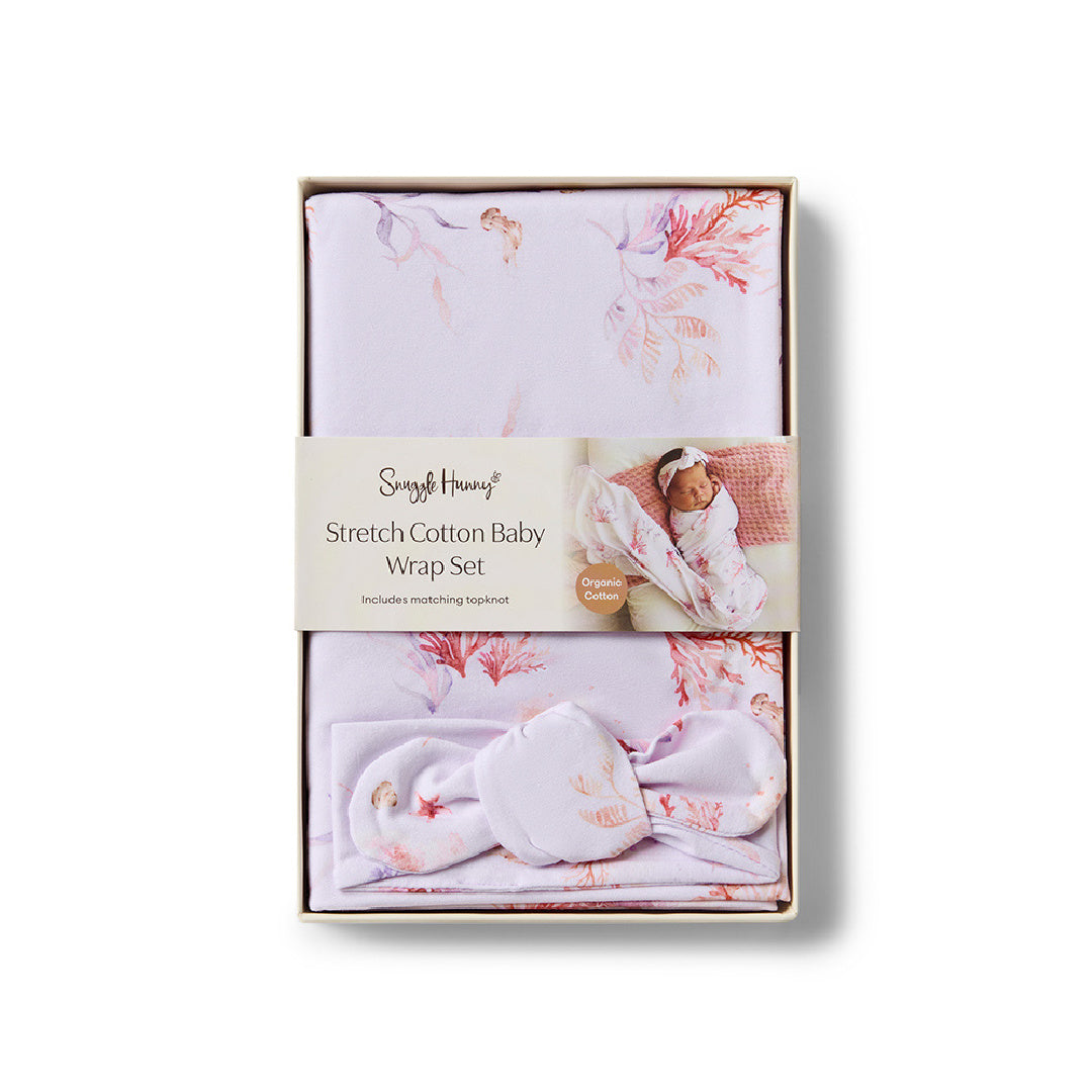 SNUGGLE HUNNY ORGANIC JERSEY WRAP AND TOPKNOT SET - CORAL