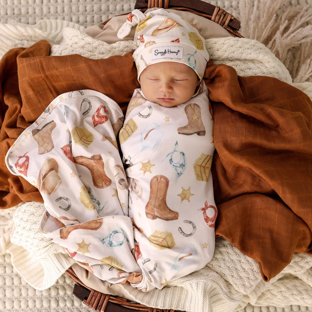 Snuggle Hunny Cowboys Organic Jersey Wrap &amp; Beanie Set