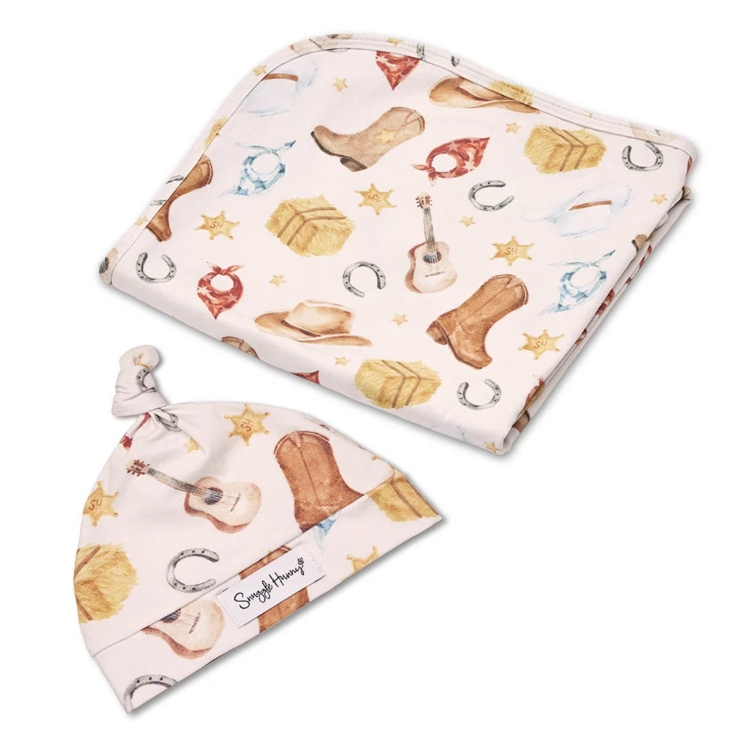 Snuggle Hunny Cowboys Organic Jersey Wrap &amp; Beanie Set