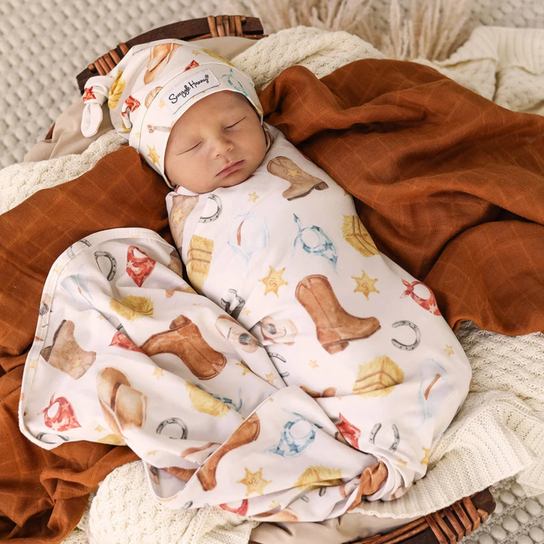 Snuggle Hunny Cowboys Organic Jersey Wrap &amp; Beanie Set