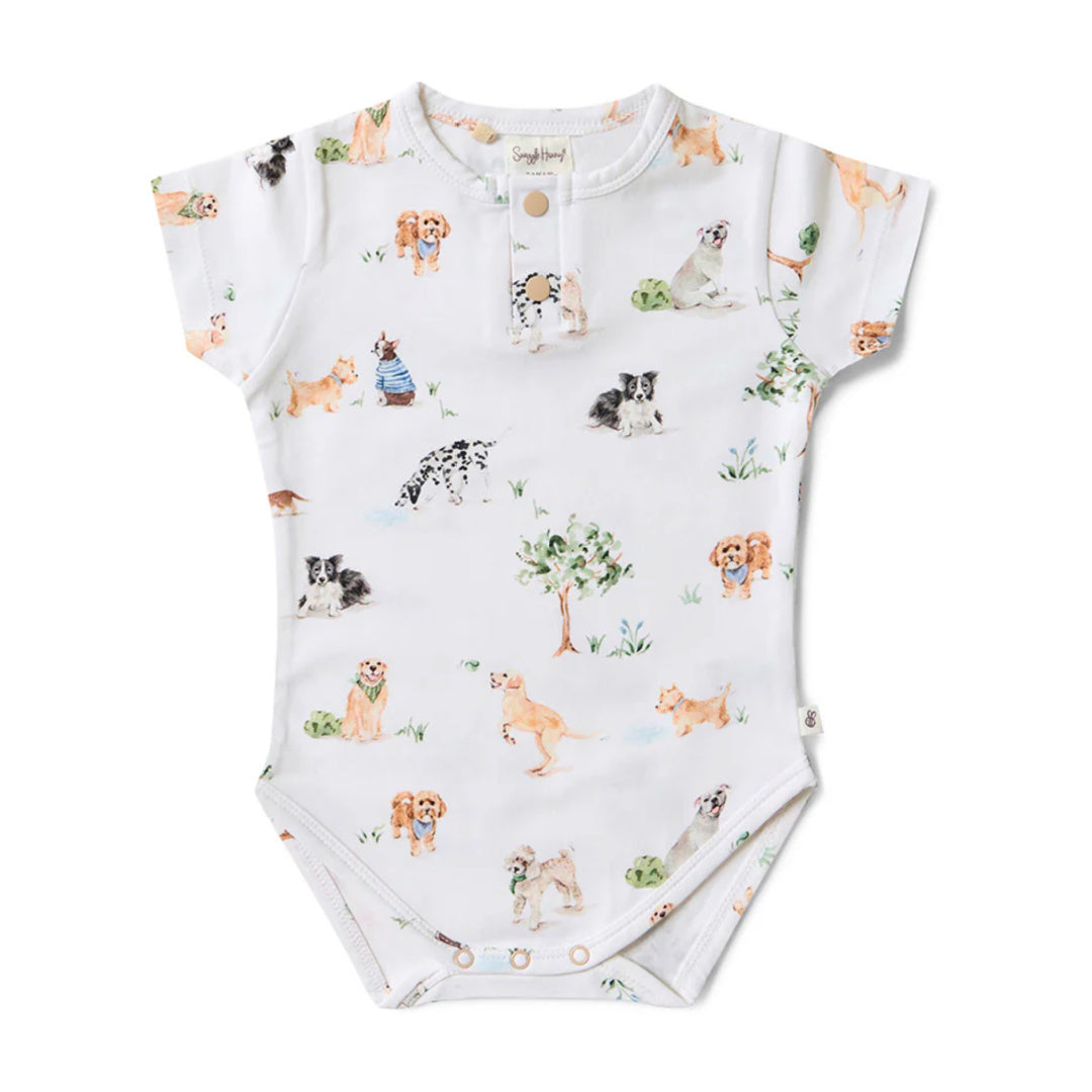 SNUGGLE HUNNY ORGANIC SHORT SLEEVE BODYSUIT - DOG PARK