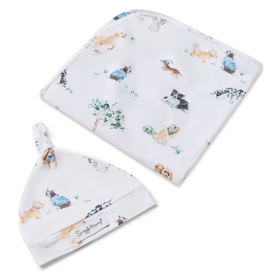 SNUGGLE HUNNY ORGANIC JERSEY WRAP AND BEANIE SET - DOG PARK