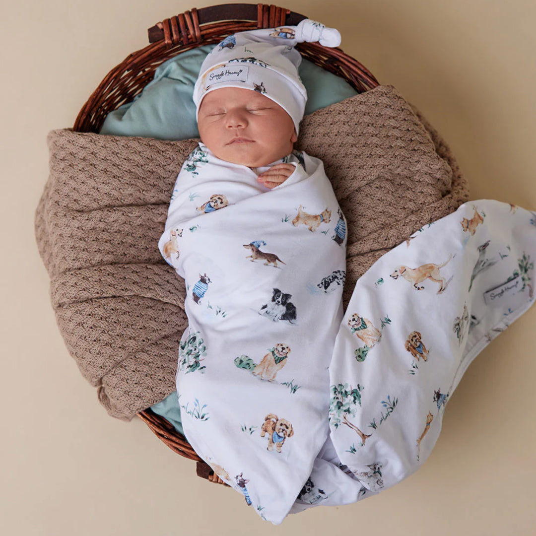 SNUGGLE HUNNY ORGANIC JERSEY WRAP AND BEANIE SET - DOG PARK