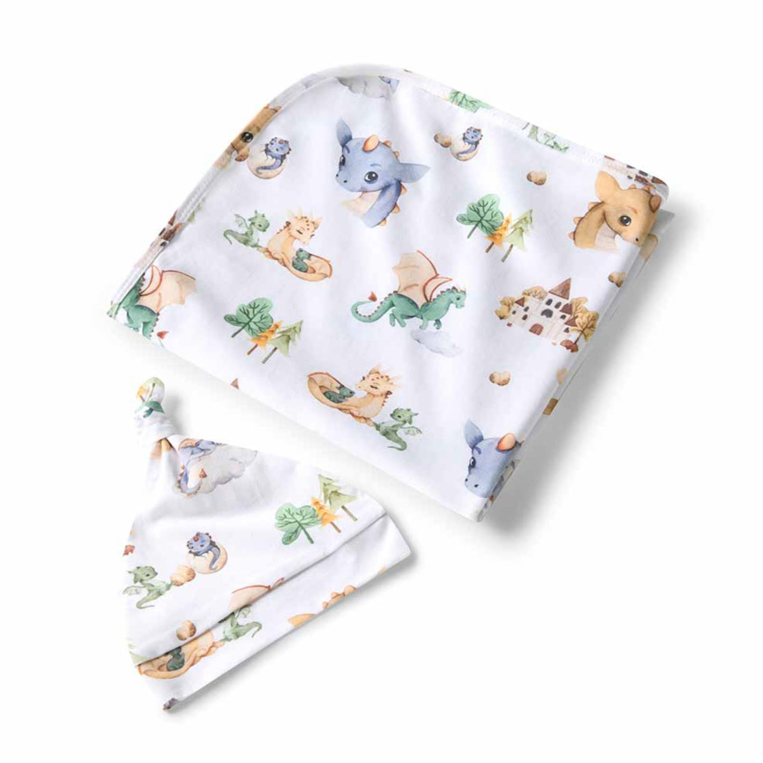 SNUGGLE HUNNY ORGANIC JERSEY WRAP AND BEANIE SET - DRAGON