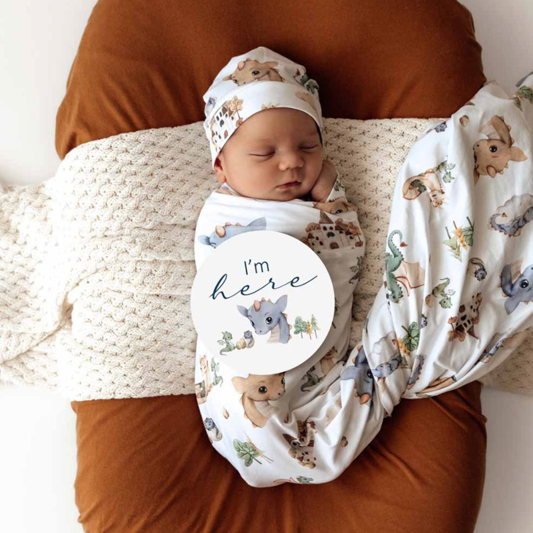 SNUGGLE HUNNY ORGANIC JERSEY WRAP AND BEANIE SET - DRAGON