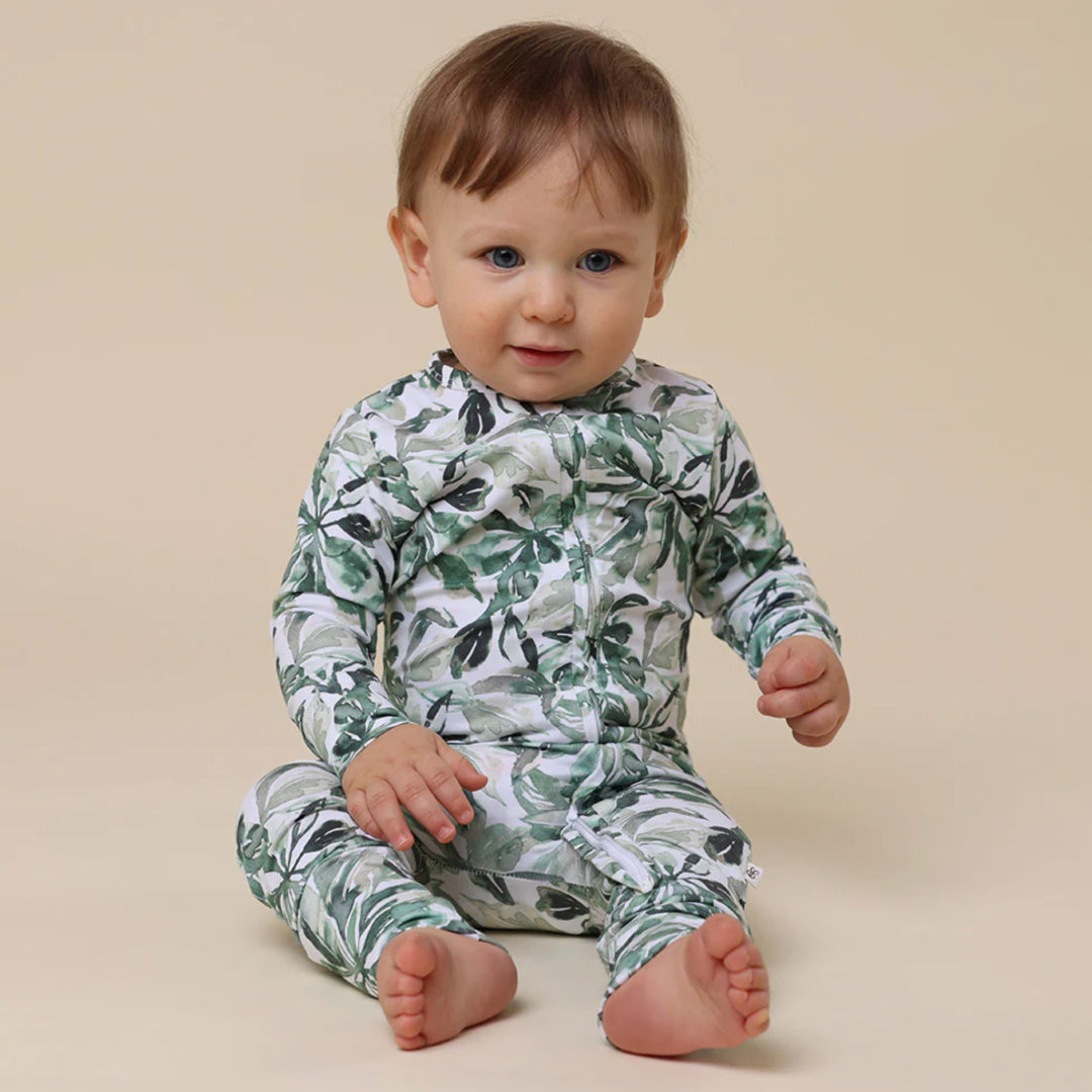 SNUGGLE HUNNY ORGANIC SNUGGLESUIT CONVERTIBLE ZIP ROMPER - EVERGREEN