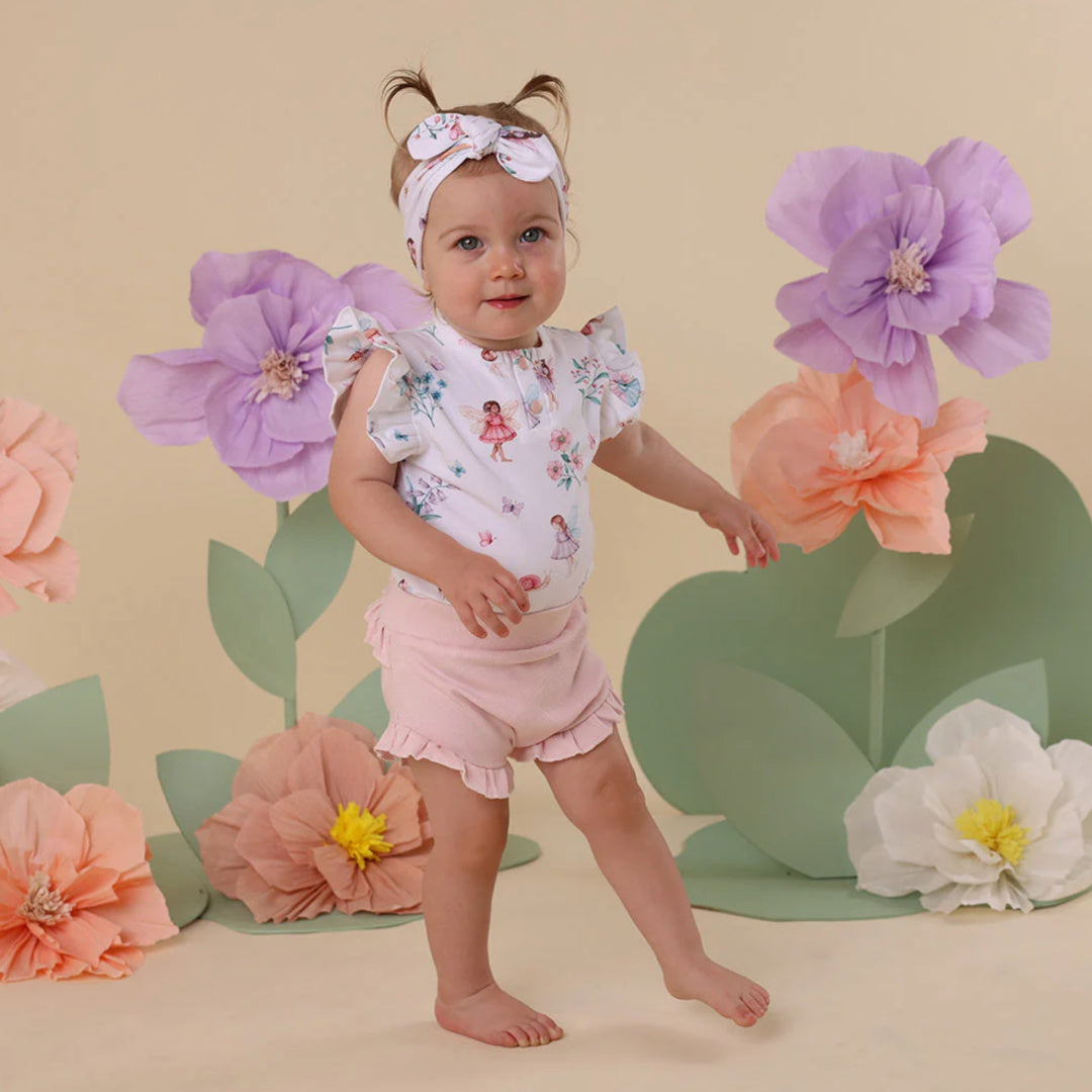 SNUGGLE HUNNY ORGANIC SHORT SLEEVE BODYSUIT WITH FRILL - FAIRY GARDEN