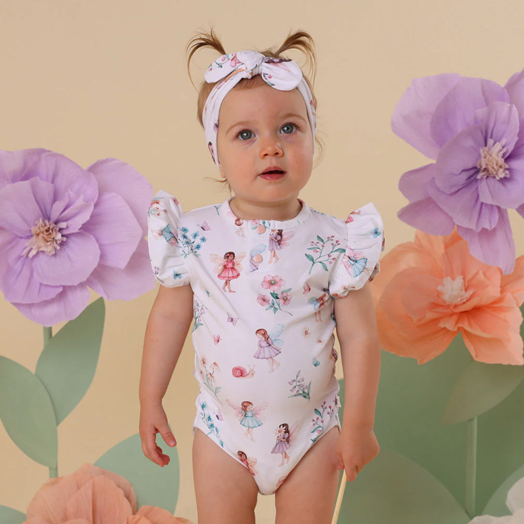 SNUGGLE HUNNY ORGANIC SHORT SLEEVE BODYSUIT WITH FRILL - FAIRY GARDEN