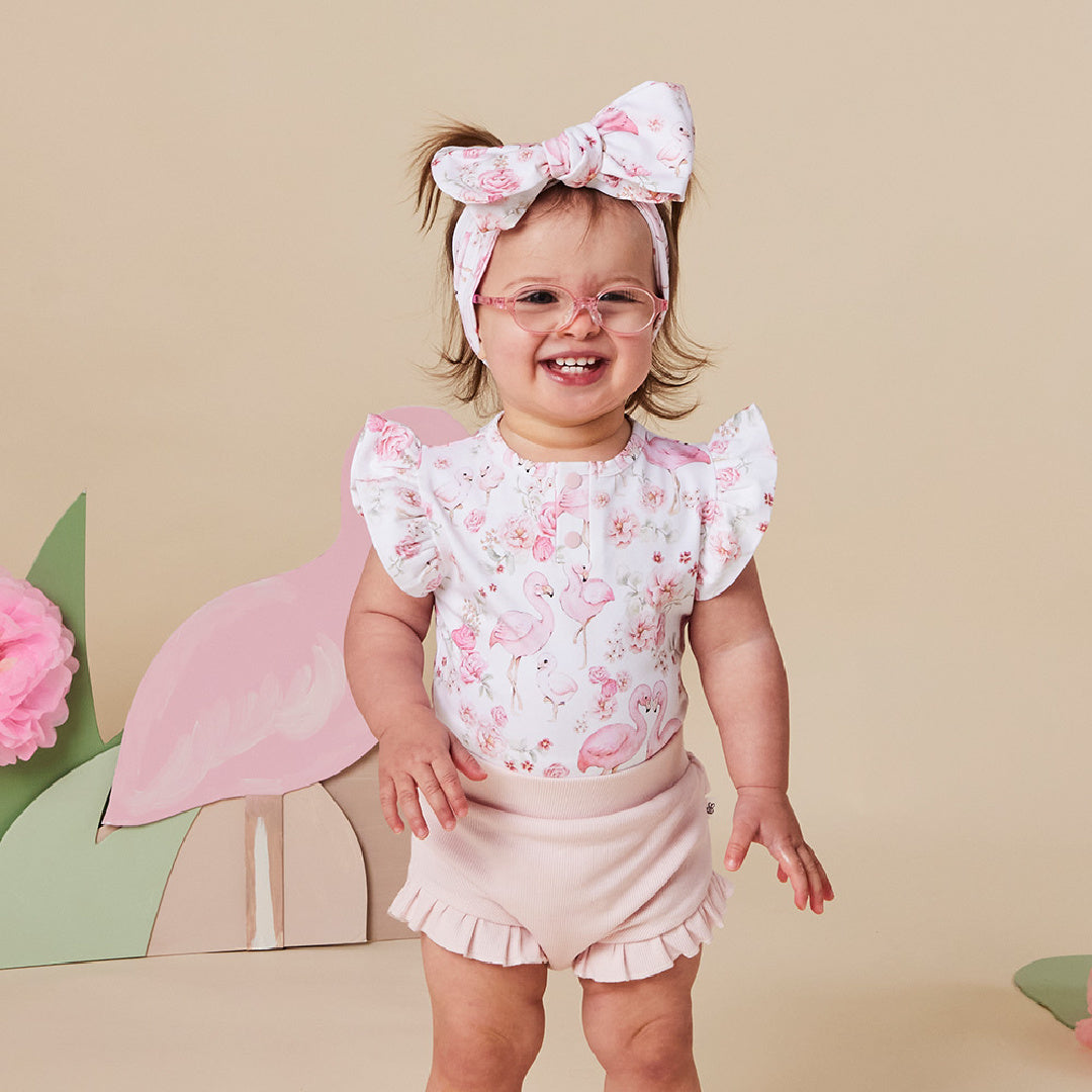 SNUGGLE HUNNY ORGANIC SHORT SLEEVE BODYSUIT WITH FRILL - FLAMINGOS